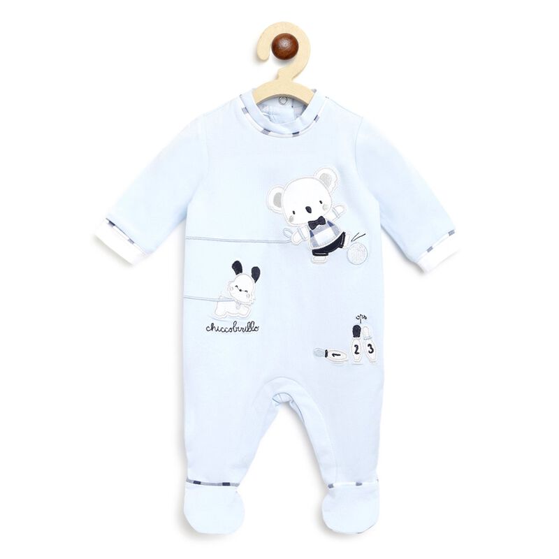 Boys Light Blue Printed Leg Opening Babysuit image number null